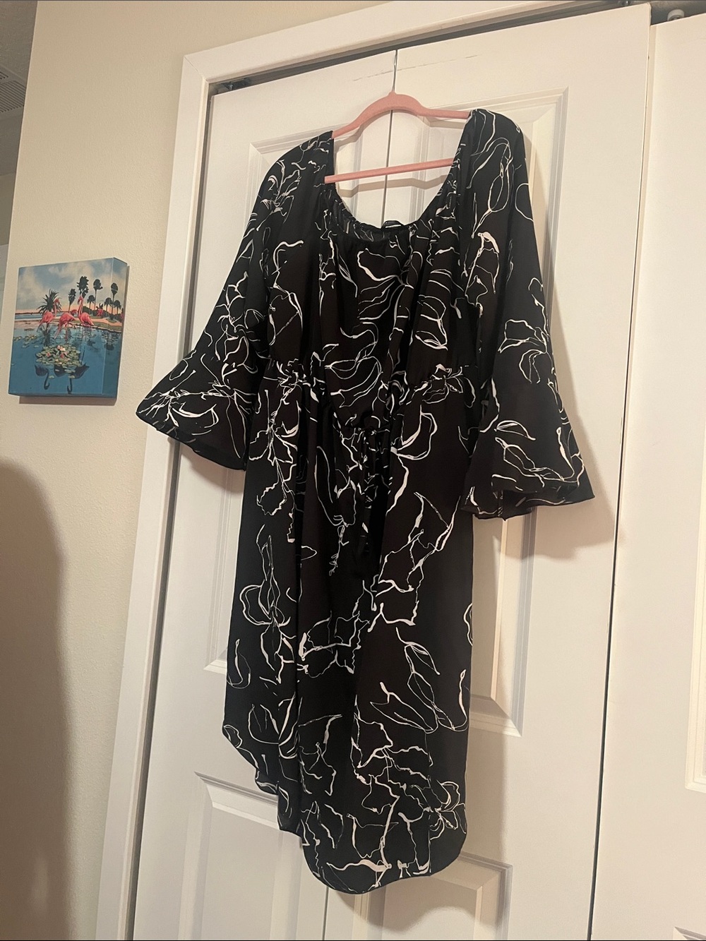SHEIN Black Midi Dress with White Floral Outline